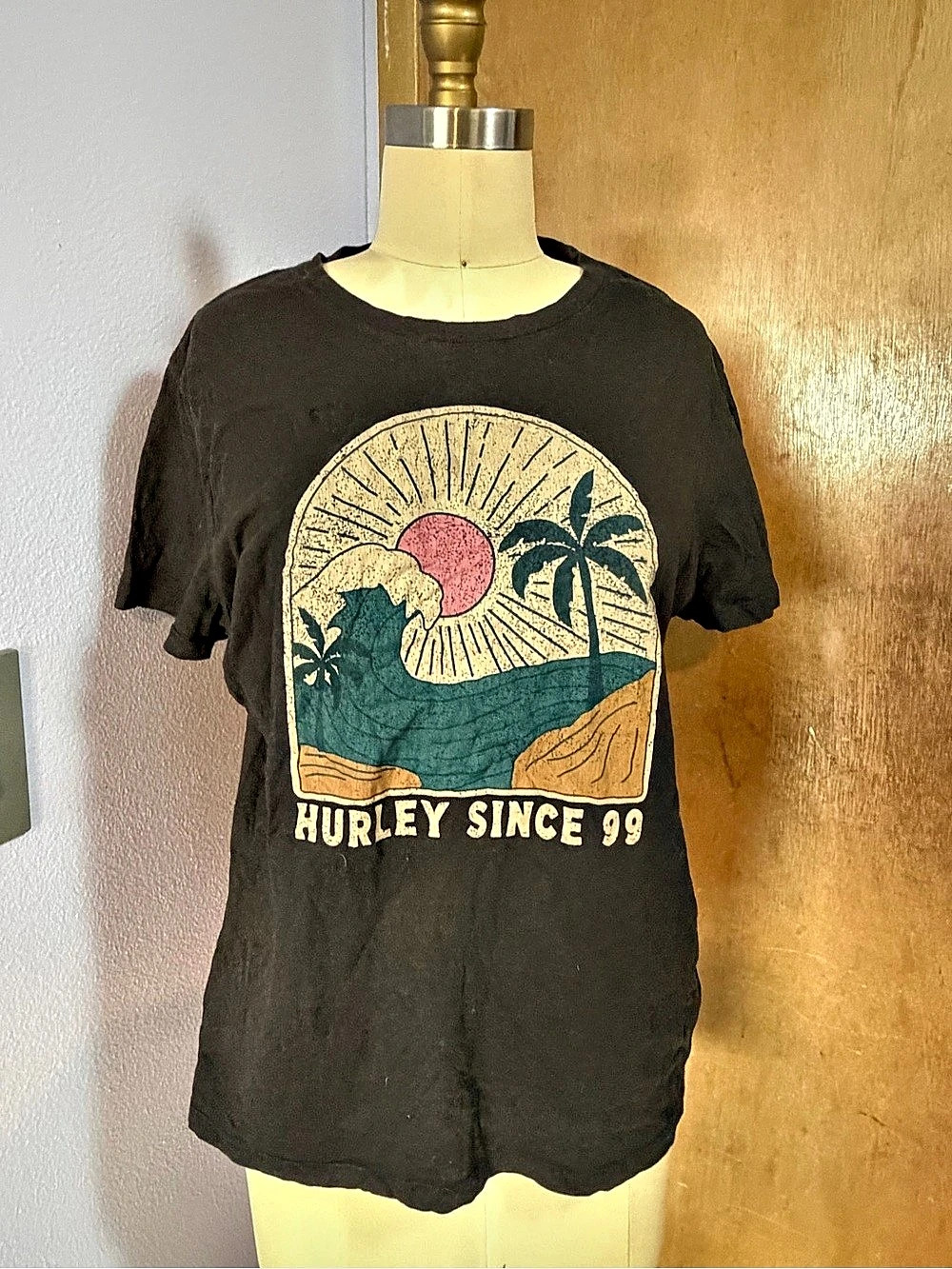Hurley Since 99 Palm Wave Graphic T-Shirt Black & Green Medium